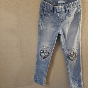 Adorable Light Blue Kids Jeans with Sequin Heart Design